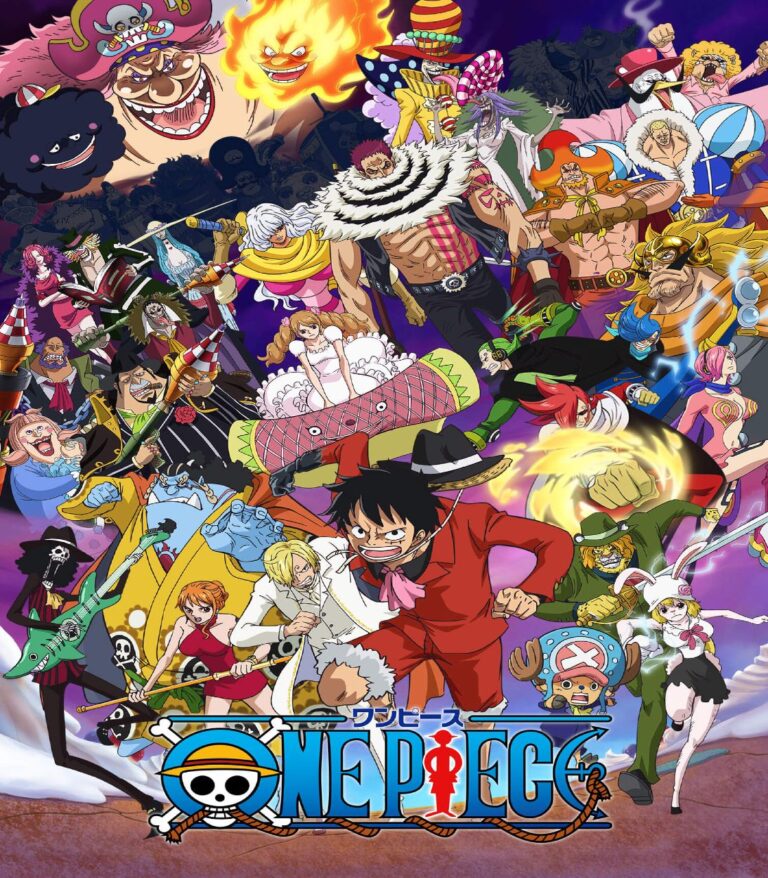 The cast of One Piece, including Brooke, Nami, Monkey D. Luffy, Sanji, Chopper, and Carrot, reunite during the Whole Cake arc of One Piece.