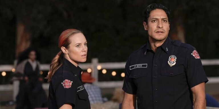 Danielle Savre como Maya Bishop junto a Carlos Miranda como Theo Ruiz en Estación 19