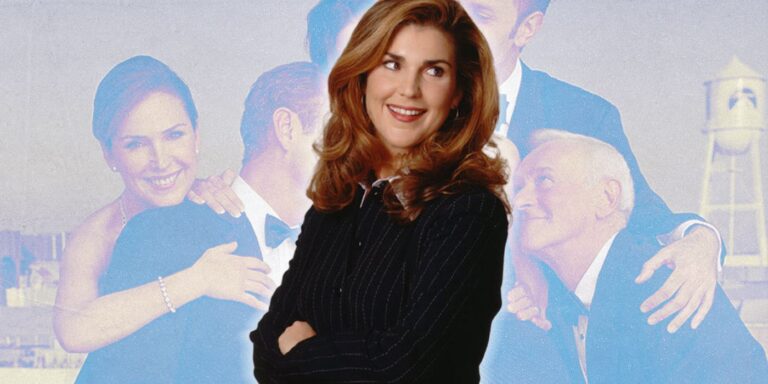 Peri Gilpin as Roz Doyle crossing her hand and looking to the right in Frasier season 11