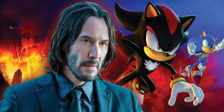 Una imagen compuesta con Keanu Reeves y Shadow the Hedgehog.