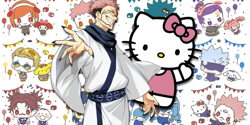 Sukuna from Jujutsu Kaisen and Hello KItty from Sanrio with new crossover illustrations