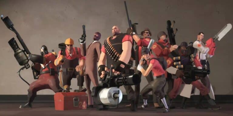 The red versions of the nine classes in the game Team Fortress 2.