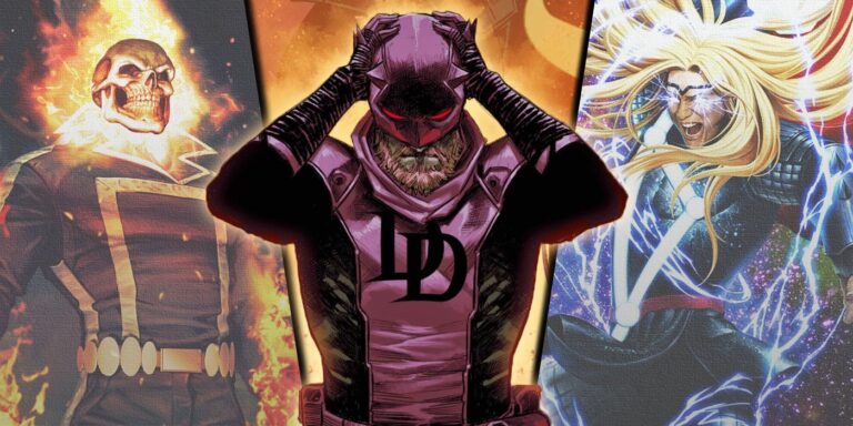 Imagen dividida de Ghost Rider, Daredevil y Thor de Marvel Comics