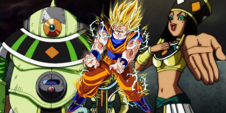 Dragon Ball Gods of Mule y Heles, con Goku en el centro