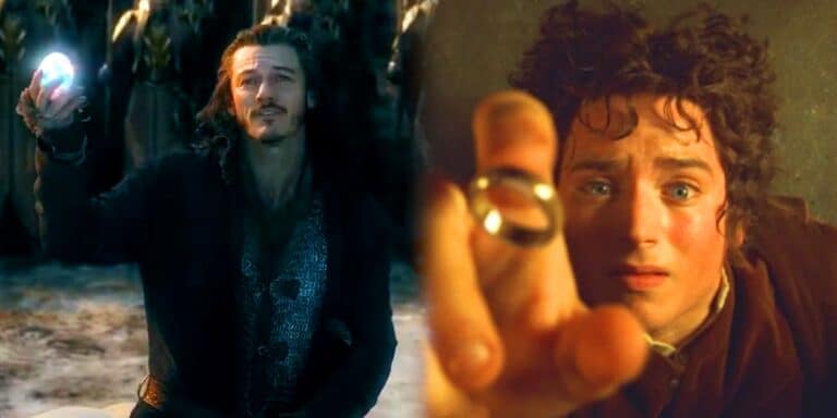Bardo con la piedra arken de Hobbit y Frodon con el único anillo del señor de los anillos
