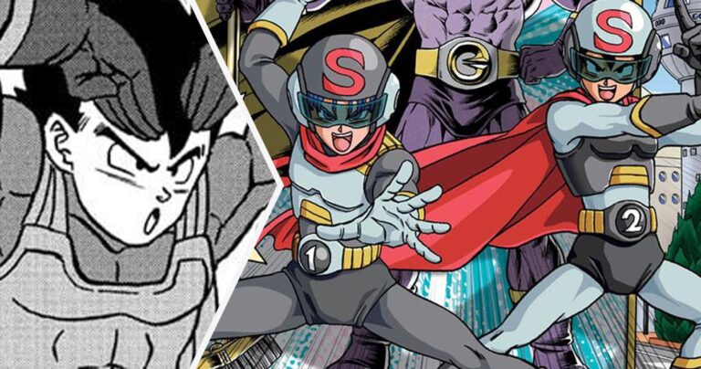 Gohan, Trunks and Goten pretending to be super heroes in Dragon Ball Super Chapter 104