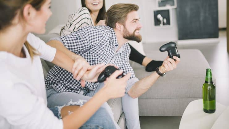 a group of people playing video games