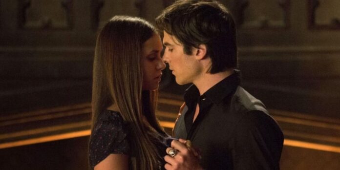 Damon and Elena dance in the Vampire Diaries.