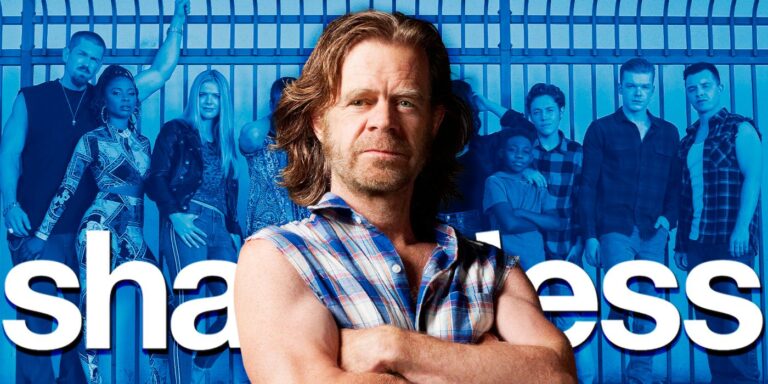 Frank Gallagher con la distribución de Shameless en la parte inferior