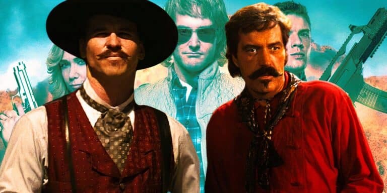 Val Kilmer y poderes de lápida se paran frente a una promoción para MacGruber.
