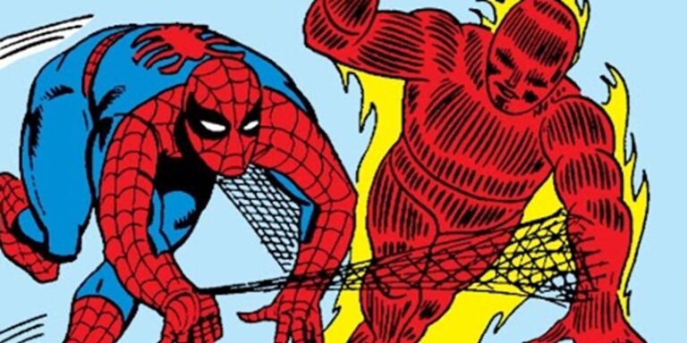 Factura de Spider-Man y Human Torch en acción
