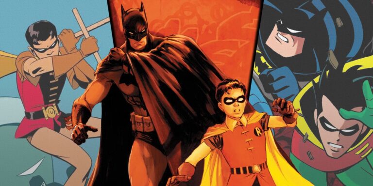 Imagen dividida de Batman y Robin de DC Comics y Dcau