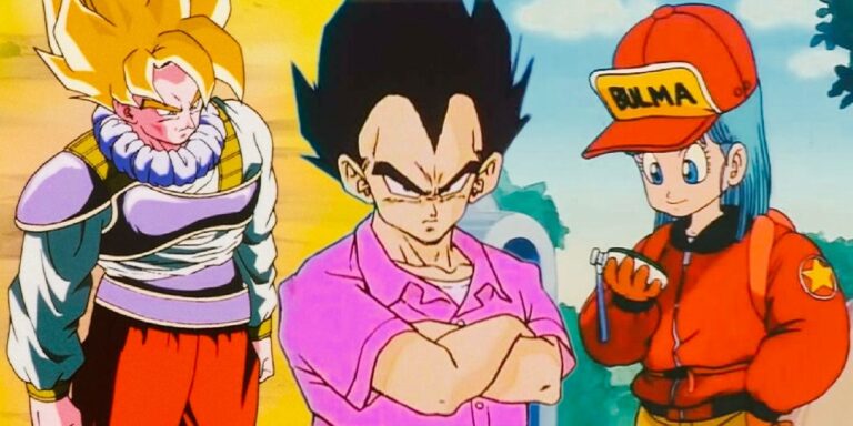Vegeta in Badman Goku shirt carrying mouth equipment and bulma in a bomber and a hat