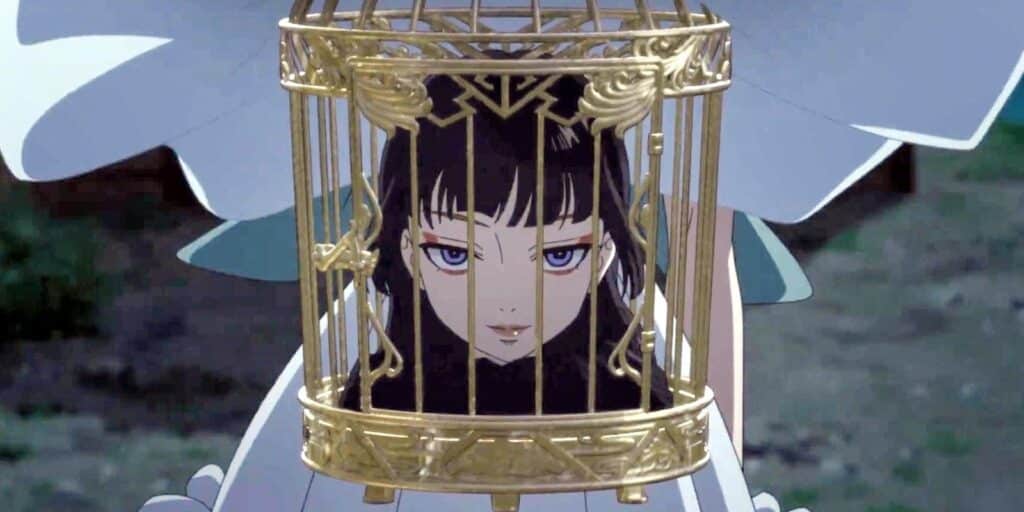 Aya's head in a golden cage of the daughter of the daughter of the living dead
