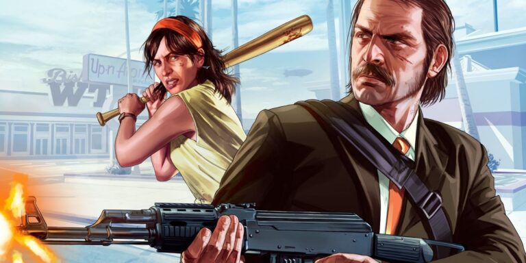 GTA online man licensed AK47 and woman attacking with a baseball bat
