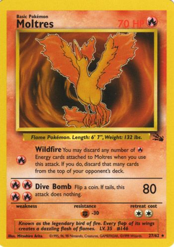 Moltres lv. 35 en el juego de cartas de negociación de Pokémon.