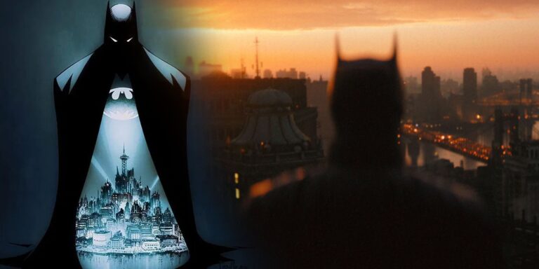 Divided image of Gotham City of Batman and New 52