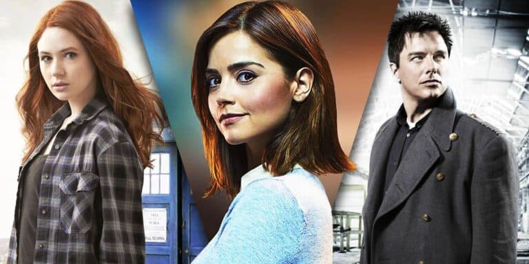Imagen dividida de Amy Pond, Clara Oswald y Jack Harkness