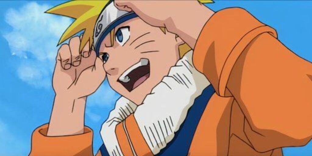 Naruto Uzumaki looks determined as he presents himself to Kakashi in the original anime of Naruto.