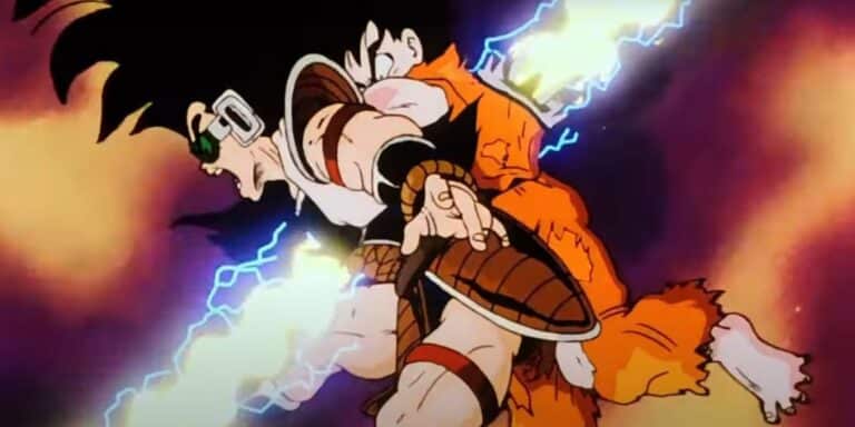 Goku y Raditz son asesinados por el cañón especial de Bundle de Piccolo en Dragon Ball Z.