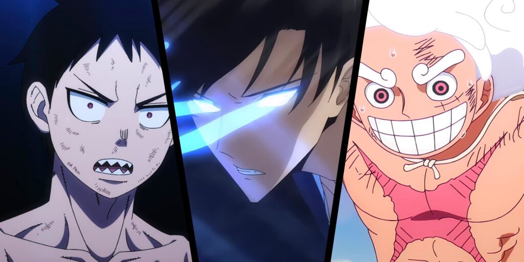 Shinra de Fire Force, solista Sung Jinwoo y One Piece's Gear 5 Luffy Anime Collage