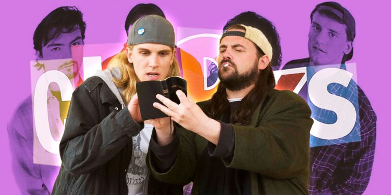 Jay looks at Silent Bob's booklet in the clerks