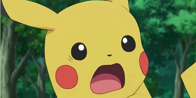 This is a pikachu anime screenshot from the Pokémon television series that looks in distress.