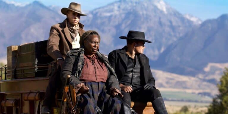 Whoopi Goldberg como Stagecoach Mary, Mario Van Peebles como Chef y Mandela Van Peebles como Decker en Outlaw Posse
