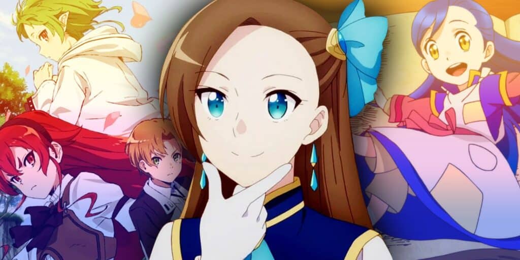 Rudeus Grayrat, Sylphiette and Eris Boreas Greyrat of anime Mushoku Tensei, Katarina Claes of my next wicked life, and Myne of Ascende of A Librewwand