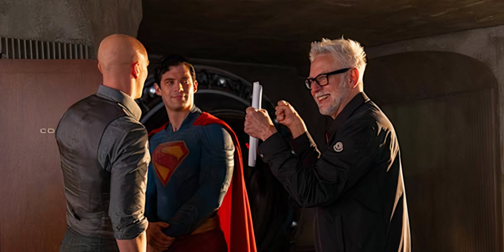 James Gunn, David Corenswet y Nicholas Hoult durante la producción en Superman