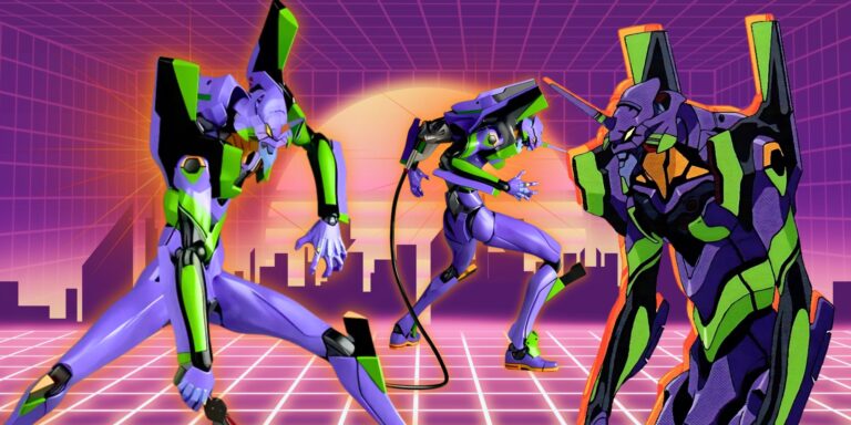 Mecha Unit-01 of Evangelion animates next to New Revoltech Action Figure