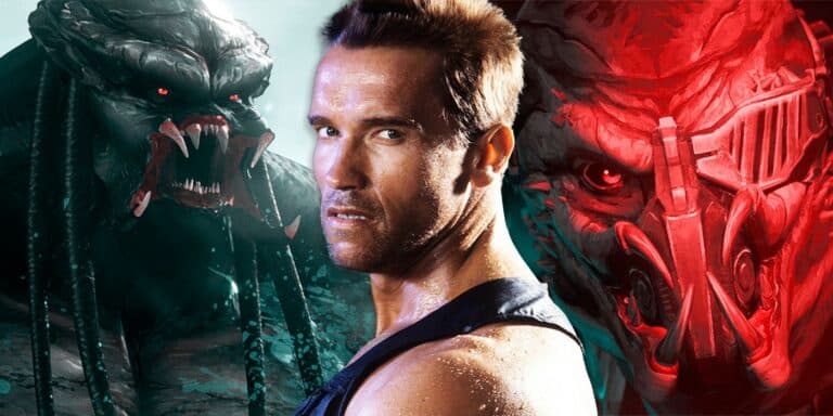 El holandés de Arnold Schwarzenegger de Predator, y Predator: asesino de imágenes asesinas en el fondo