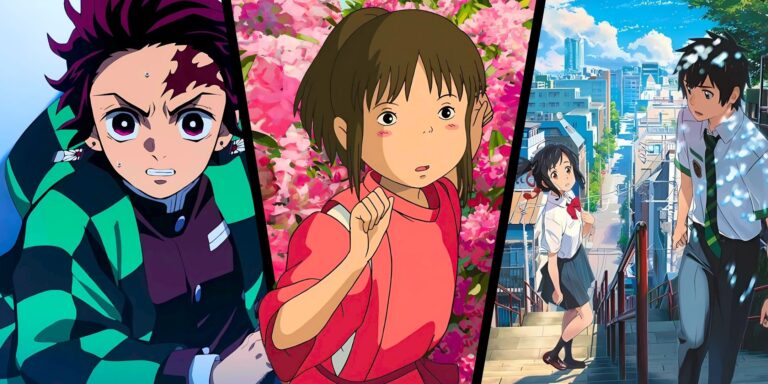 Tanjiro of Demon Slayer, Chihiro / Sen of your name and the collage of anime of your name and Taki