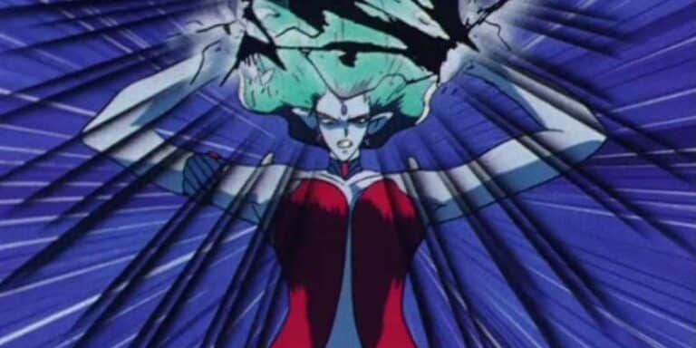 A close -up super beryl watching a dark lightning at Princess Serenity in the anime Sailor moon.