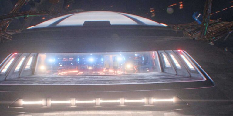 The corporate saucer dome, with Pike and number one in the view screen, with the Tardis in the background