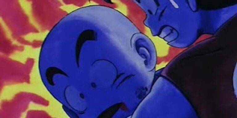 Goku rocks Krillin's corpse to Dragon Ball.