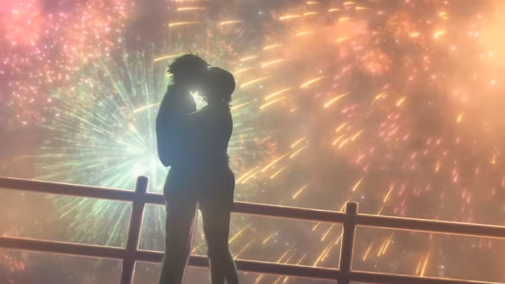 Denji and Reze kiss under fireworks in Chainsaw Man - The Movie: Reze Arc
